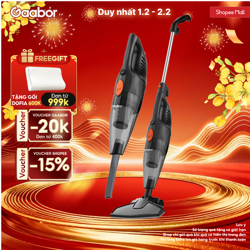 Gaabor Máy hút bụi cầm tay GVCW-M15AS có dây siêu nhẹ công suất cao 650W, lực hút mạnh 16000PA dây d