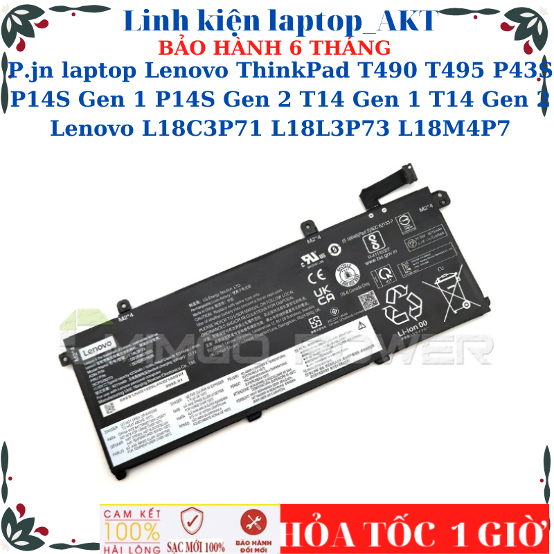 Sạc Pin Lenovo ThinkPad T490 T495 P43S P14S Gen 1 P14S Gen 2 T14 Gen 1 T14 Gen 2 Lenovo L18C3P71 L18