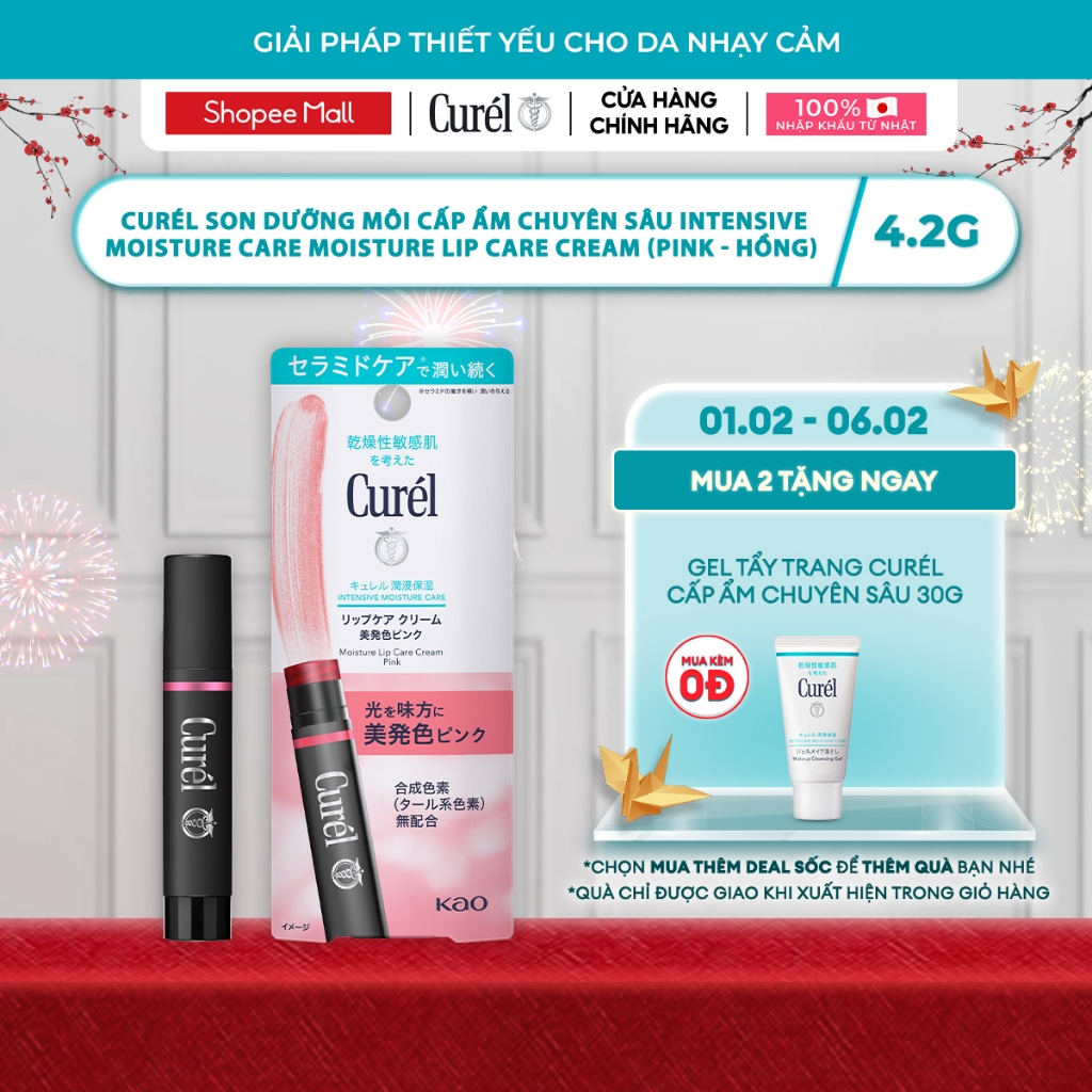 Son Dưỡng Môi Cấp Ẩm Chuyên Sâu Curel Intensive Moisture Care Moisture Lip Care Cream - Hồng 4.2g