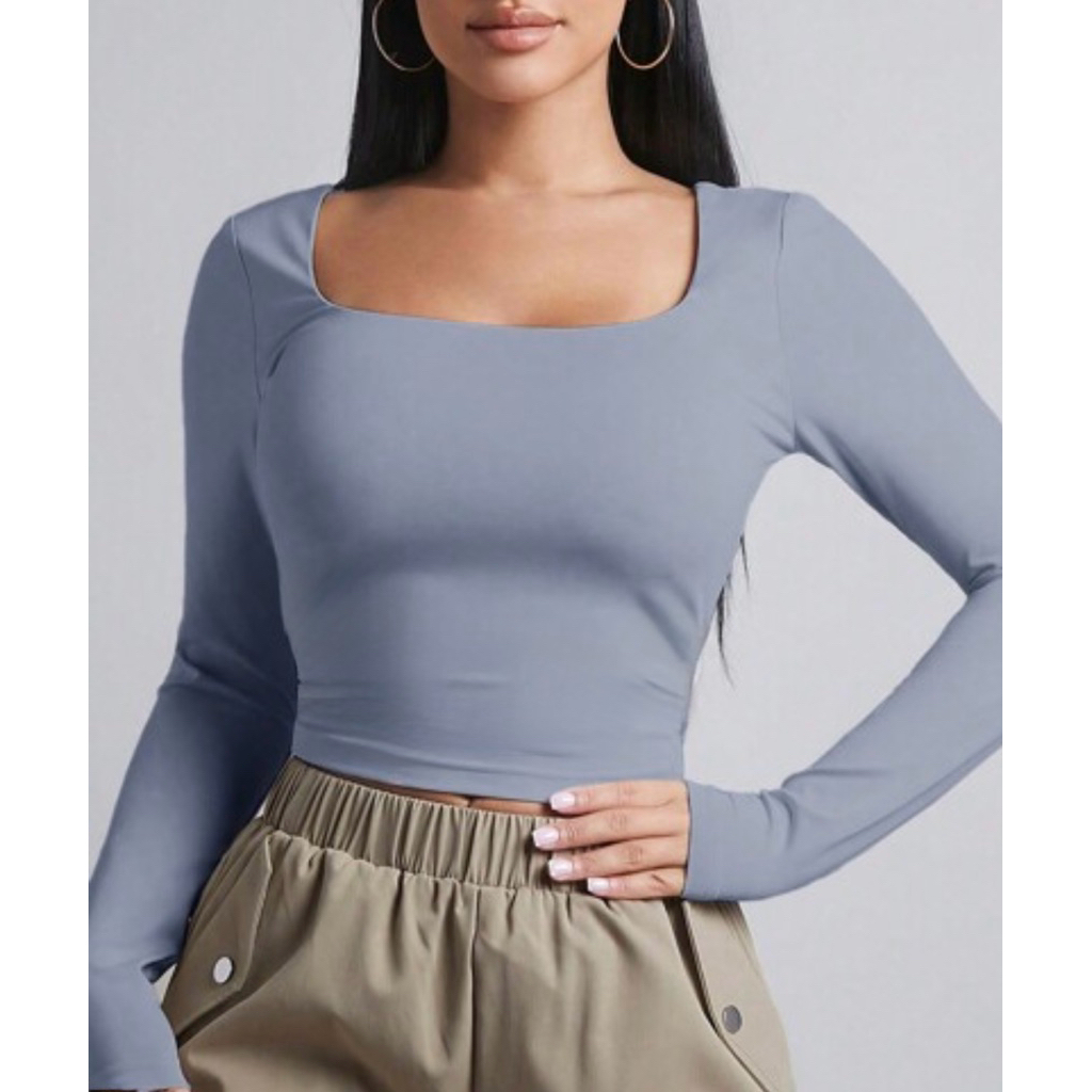 Áo thun cổ vuông dài tay của Mỹ - 2 Hand (Size S).American long-sleeved square neck T-shirt - 2 Hand
