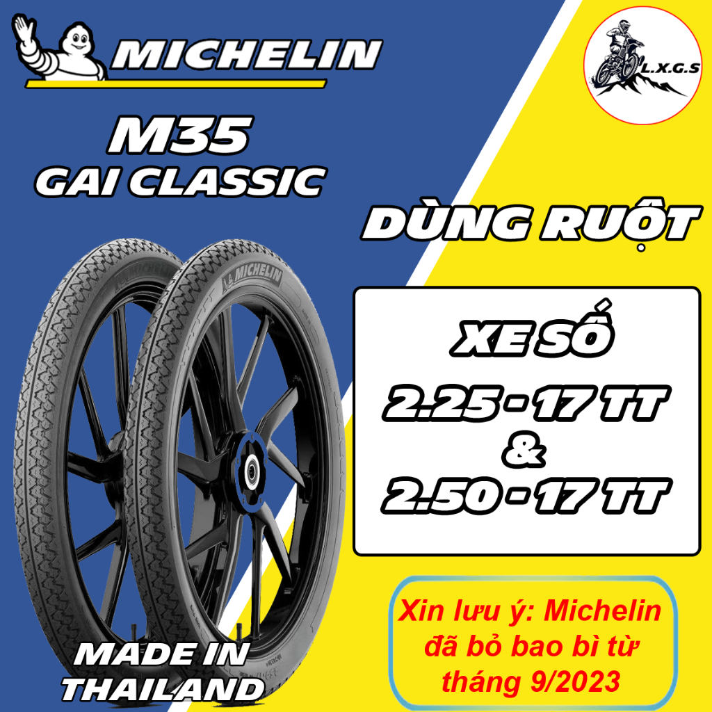 (MICHELIN M35 - VỎ DÙNG RUỘT) Vỏ lốp xe Michelin M35 cho xe số bánh căm size 2.25-17 và 2.50-17