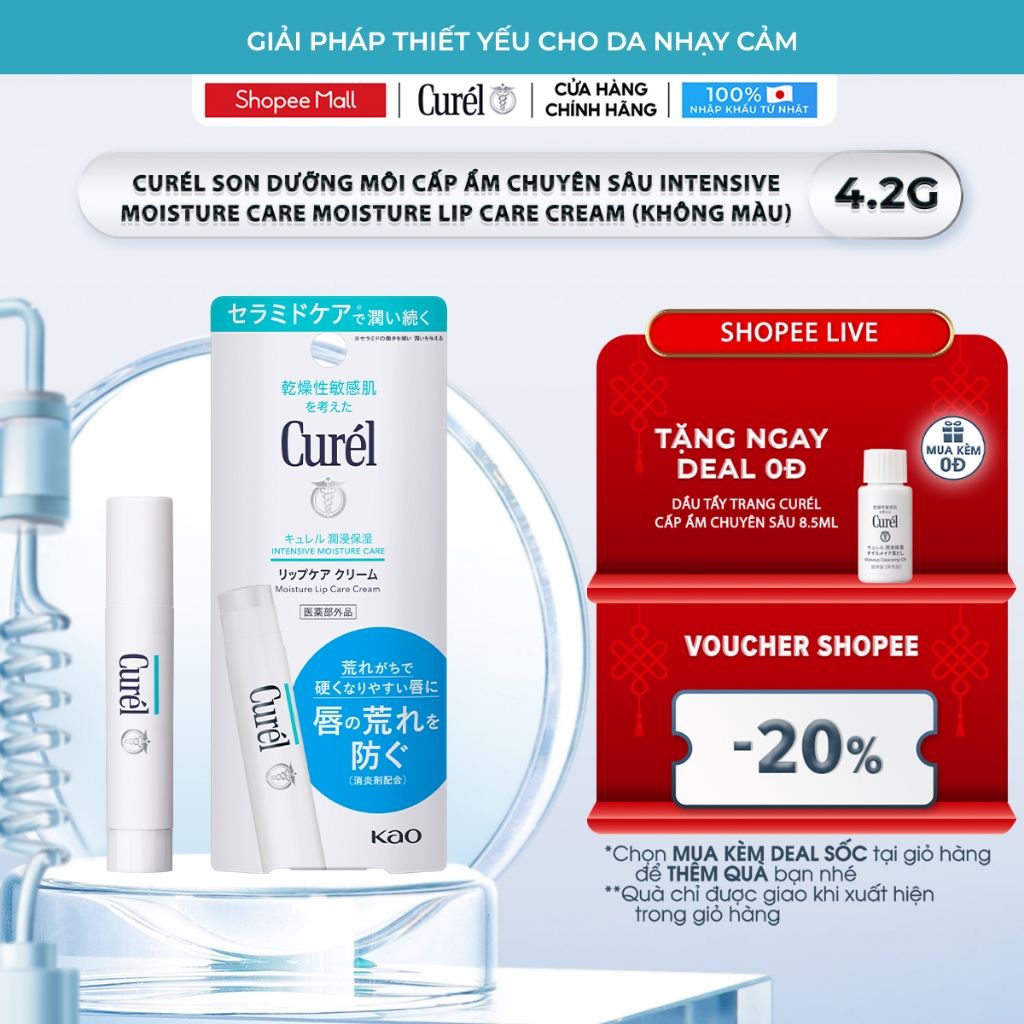 [02.02 LIVE N.K.HUY] Son Dưỡng Môi Cấp Ẩm Chuyên Sâu Curel Intensive Moisture Lip Care Cream 4.2g