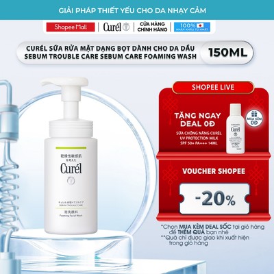 [CHỈ ƯU ĐÃI TẠI LIVE] Sữa Rửa Mặt Dạng Bọt Dành Cho Da Dầu Curel Sebum Trouble Care Foaming Facial Wash 150ml