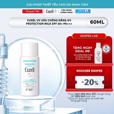 [CHỈ ƯU ĐÃI TẠI LIVE] Sữa chống nắng Curel UV Protection Milk SPF 50+ PA+++ 60ml (Bao bì mới)