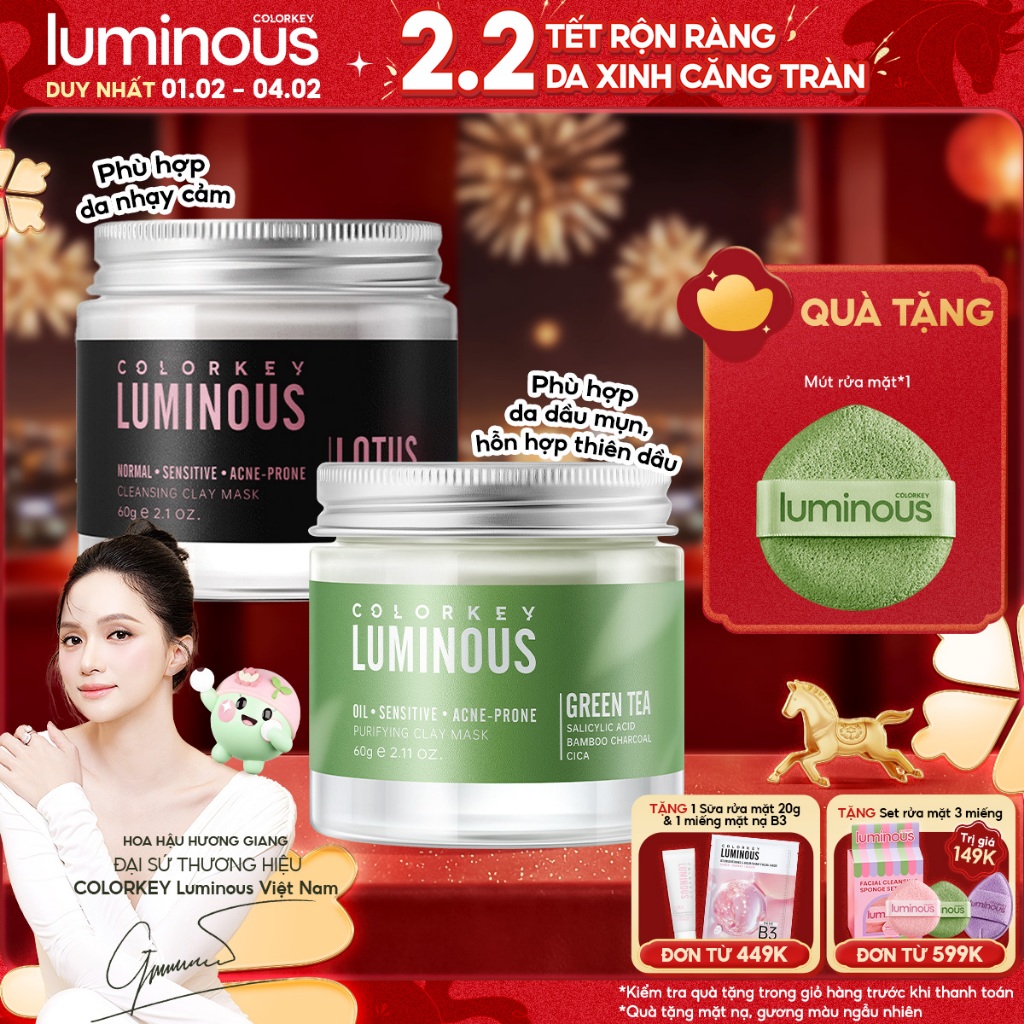 [HOT] Mặt nạ đất sét phù hợp da nhạy cảm hoặc da dầu COLORKEY LUMINOUS - Hỗ trợ làm sạch sâu - 60g/h