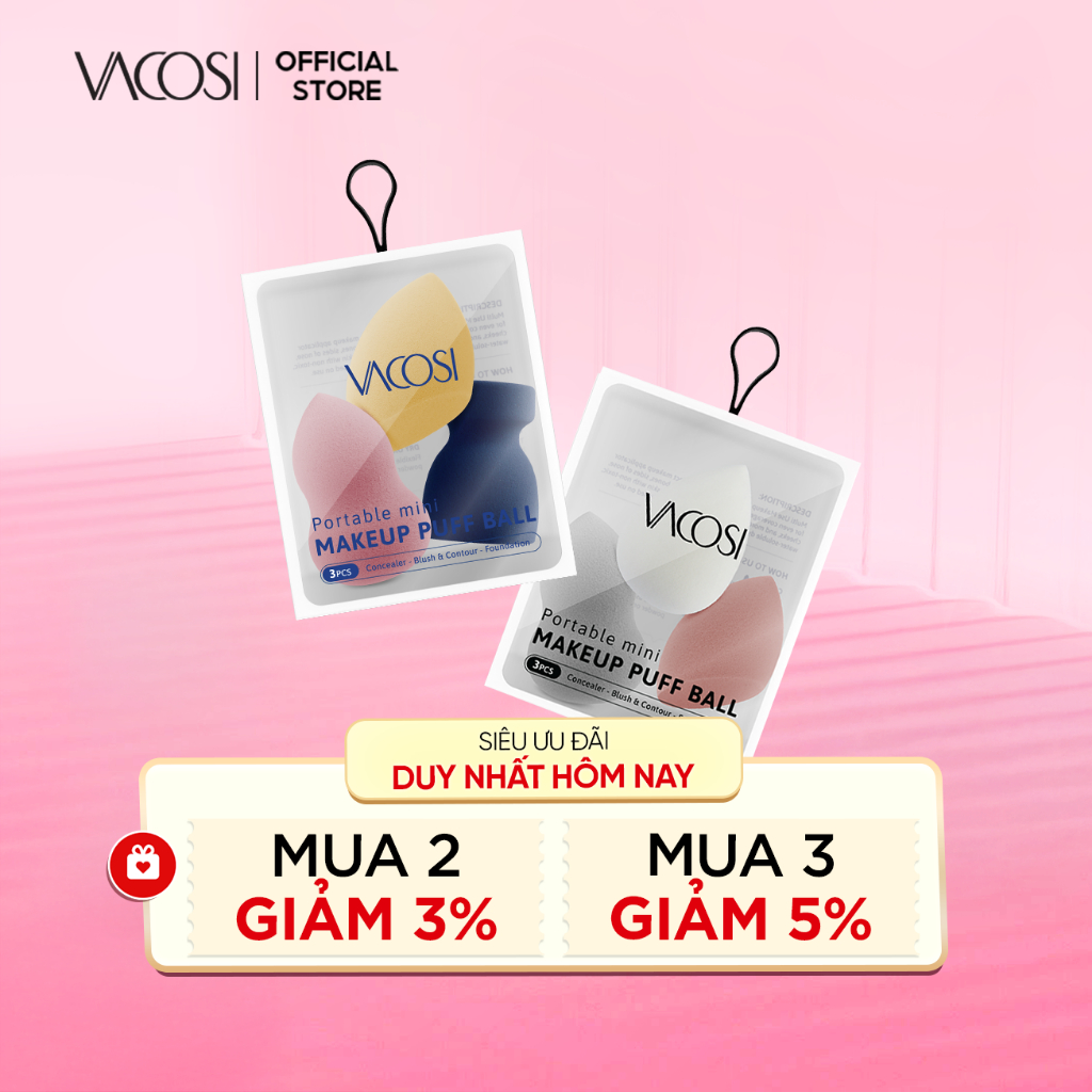 Set 3 Bông Blender Mini - VACOSI Portable Mini Makeup Puff Ball