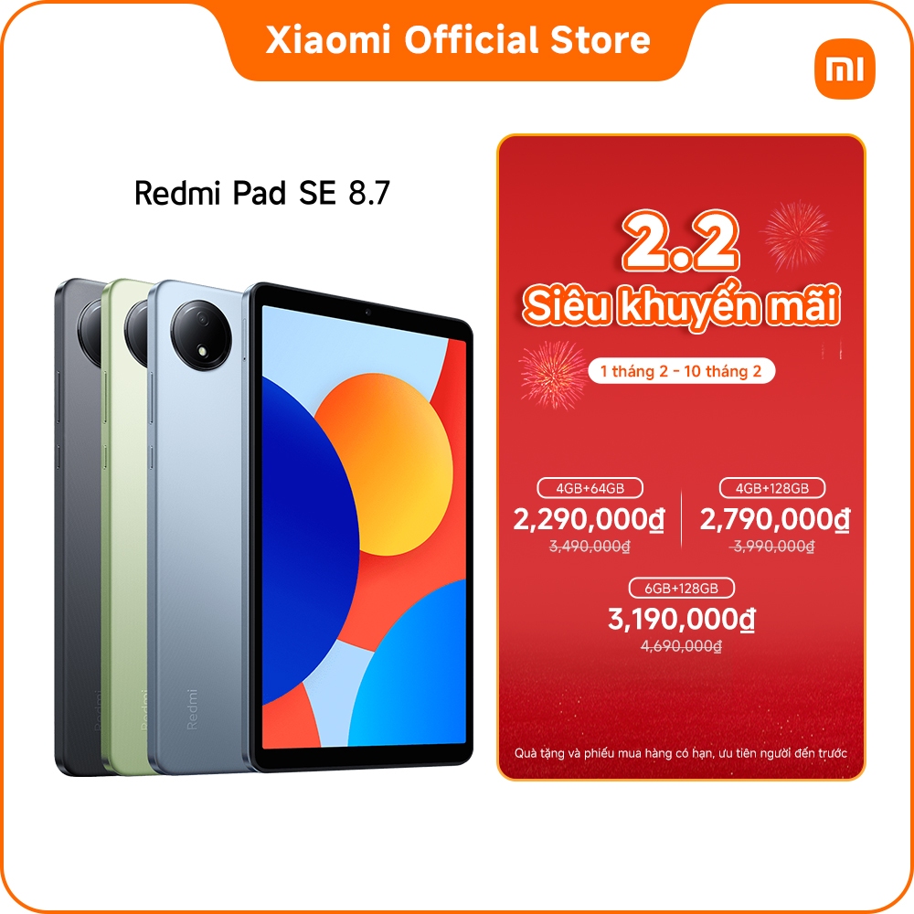 Máy tính bảng Redmi Pad SE 8.7 Wifi (4+64G | 4+128GB | 6+128G ) | LCD 90Hz | MediaTek Helio G85 8 | 