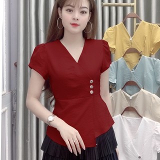 ÁO KIỂU ĐŨI VẠT CHÉO PHỐI NÚT