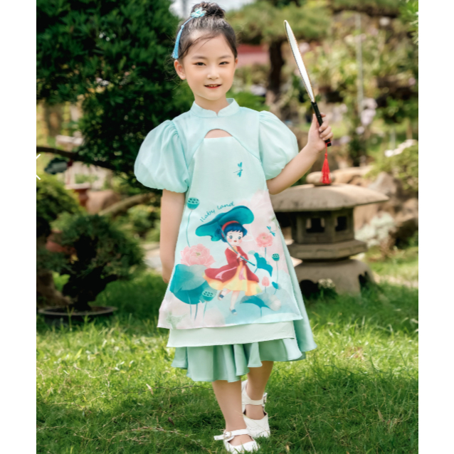 Xả kho áo dài ilaby cho mẹ và bé chất lụa họa tiết sen, hoa đào bé gái