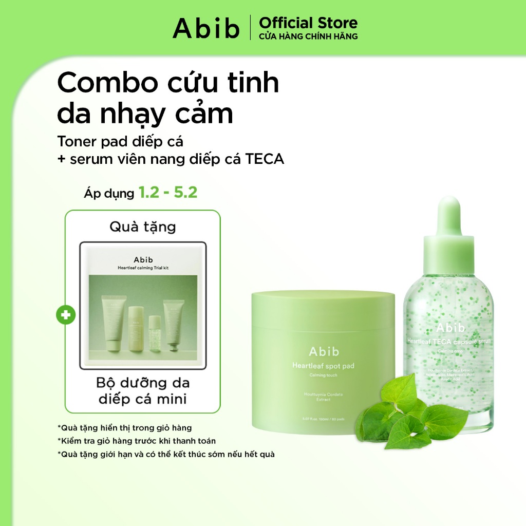 Bộ 2 sản phẩm Abib toner pad diếp cá và serum viên nang diếp cá TECA