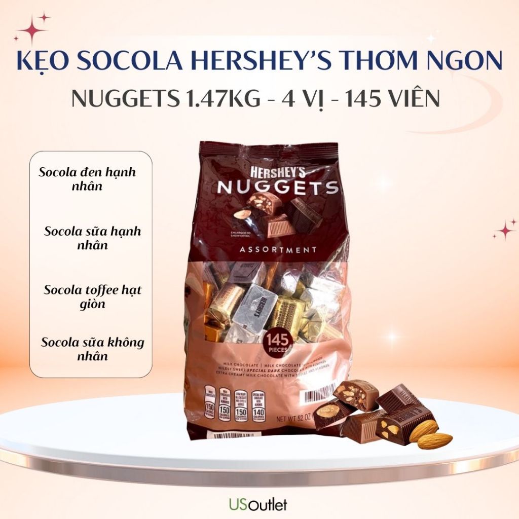 Kẹo Socola HERSHEY'S NUGGET 145 viên 1.47kg - Date 09/26