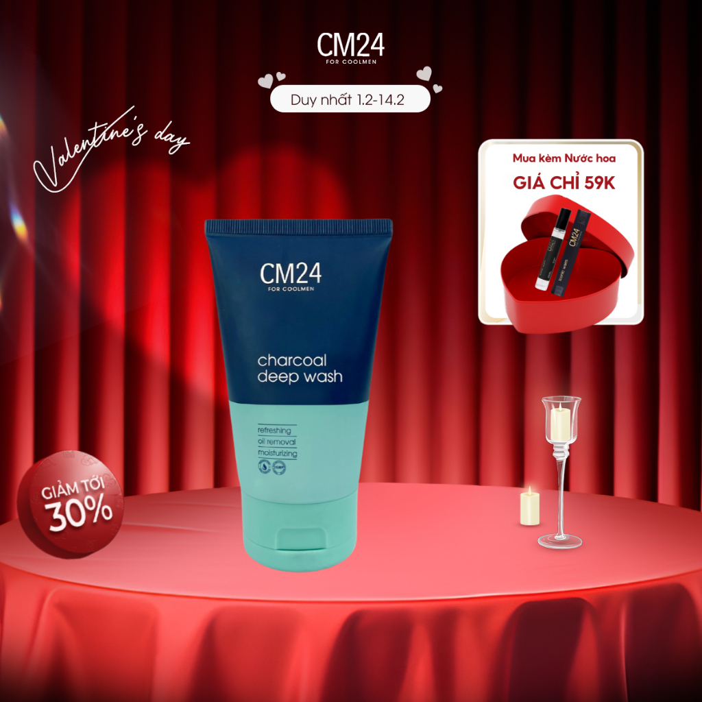 Kem Rửa Mặt Giúp Làm Sạch & Loại Bỏ Dầu Thừa CM24 FOR COOLMEN Charcoal Deep Wash 100ml