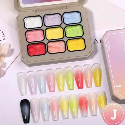 Gel Dặm Ombre Huaxi 9 màu chính hãng, Set 9 màu gel vẽ, Dặm Ombre chất mịn mướt, không vón cục