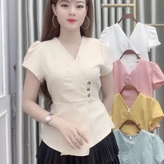 ÁO KIỂU ĐŨI VẠT CHÉO PHỐI NÚT