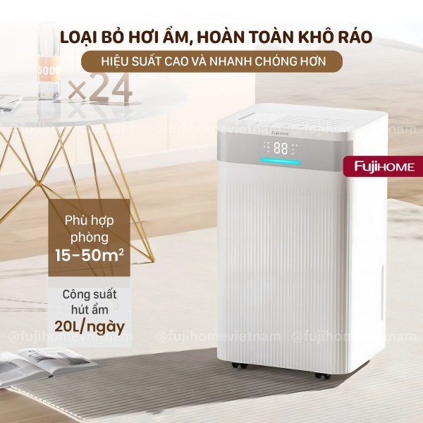 Máy hút ẩm Fujihome DH20NW-HEPA 20L/ngày  <35m2, wifi, có HEPA lọc khí,  BH 2 năm chính hãng