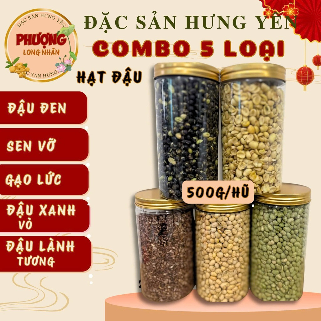 COMBO 5HŨ - 5LOẠI HẠT ĐẬU MỖI HŨ 500g -ĂN CHAY -HEO THÌ