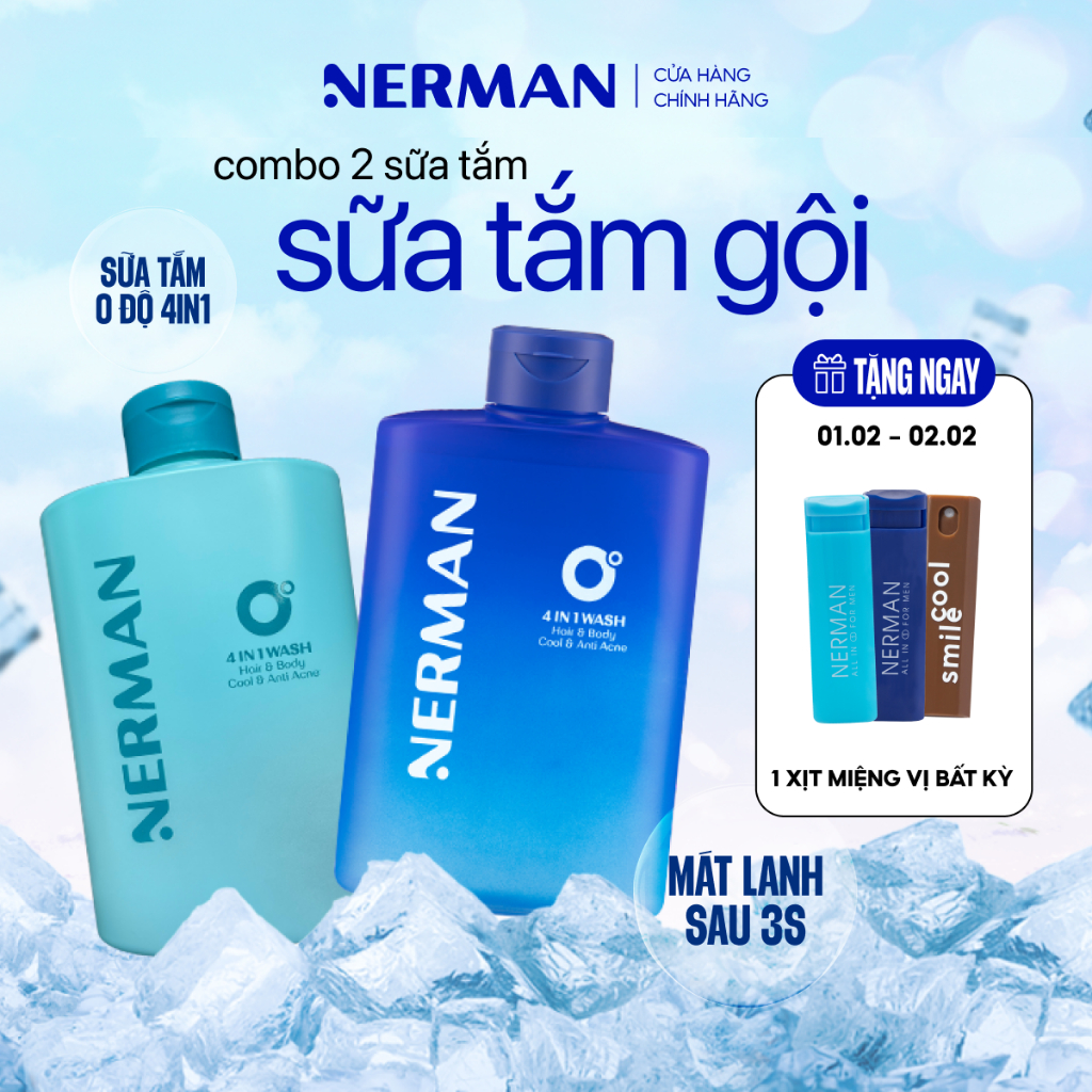 Sữa tắm gội hương nước hoa NERMAN 0 Độ 4in1 330ml Dưỡng Body Dưỡng thể
