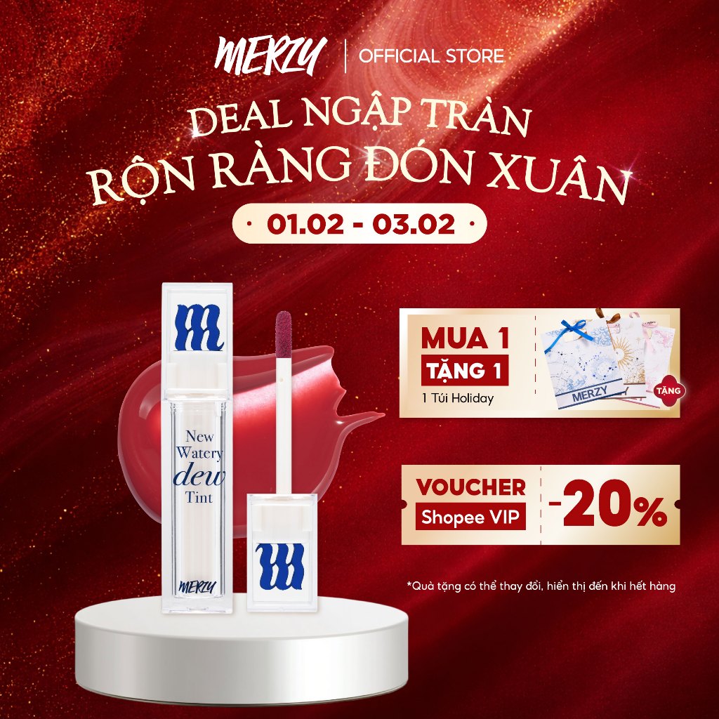 [NEW DEW] Son Tint Bóng Hàn Quốc Bền Màu, Lâu Trôi Cho Đôi Môi Căng Mọng, Ẩm Mịn Merzy The Watery De