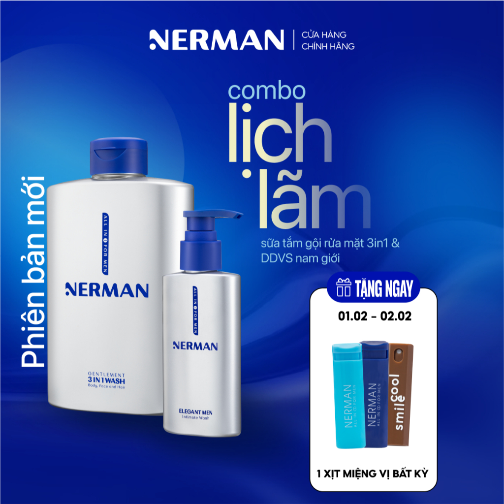 Combo lịch lãm Nerman - Sữa tắm gội cho nam 350ml & Dung dịch vệ sinh nam giới 100ml