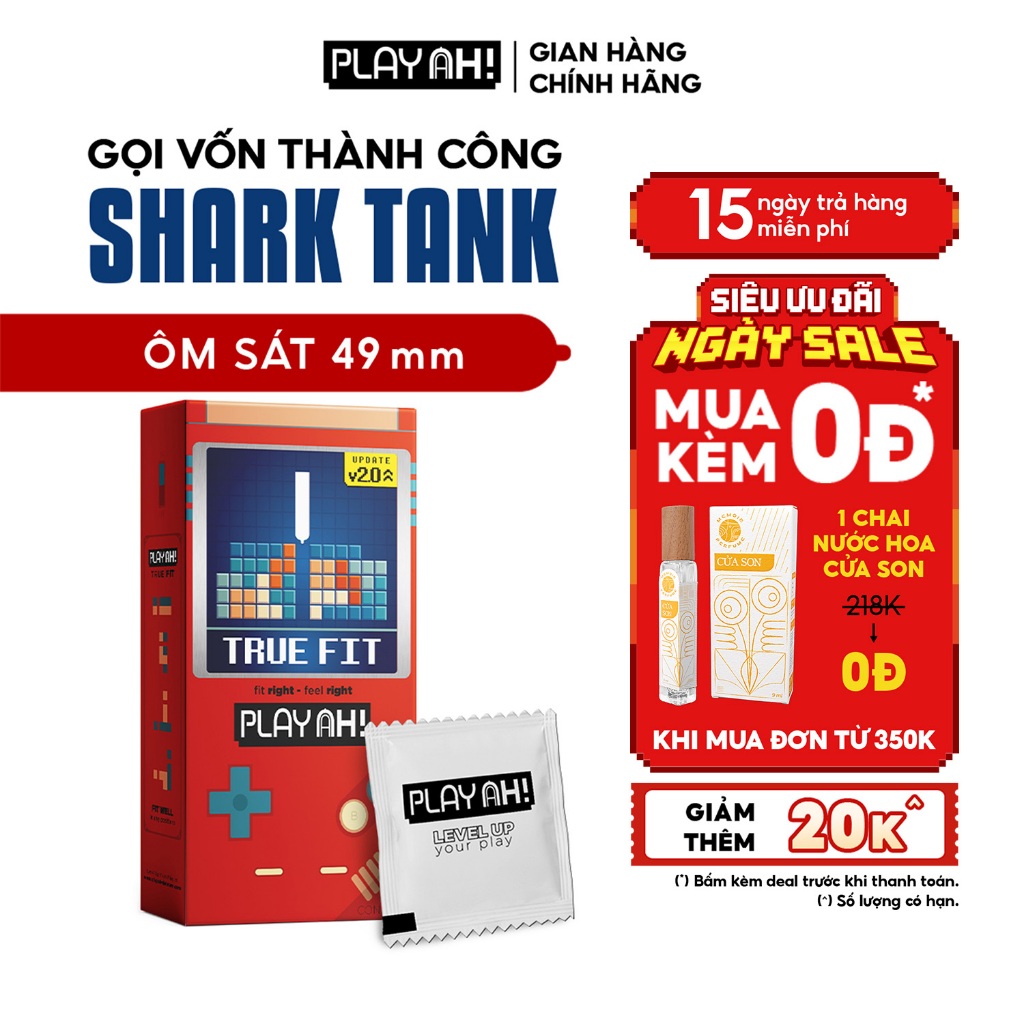 Bao Cao Su PlayAh True Fit Ôm Sát Hộp 10 size 49mm size nhỏ, chống tuột bao