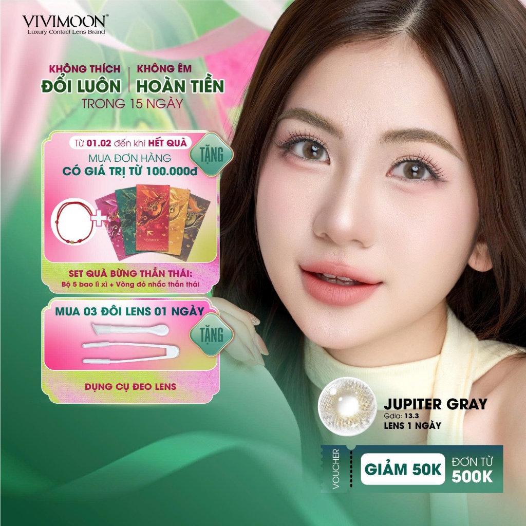 01 Chiếc Lens khóa ẩm VIVIMOON 1 ngày Jupiter Gray VIVIMOON màu xám pha ánh vàng (Giá 1 bên mắt, x2 