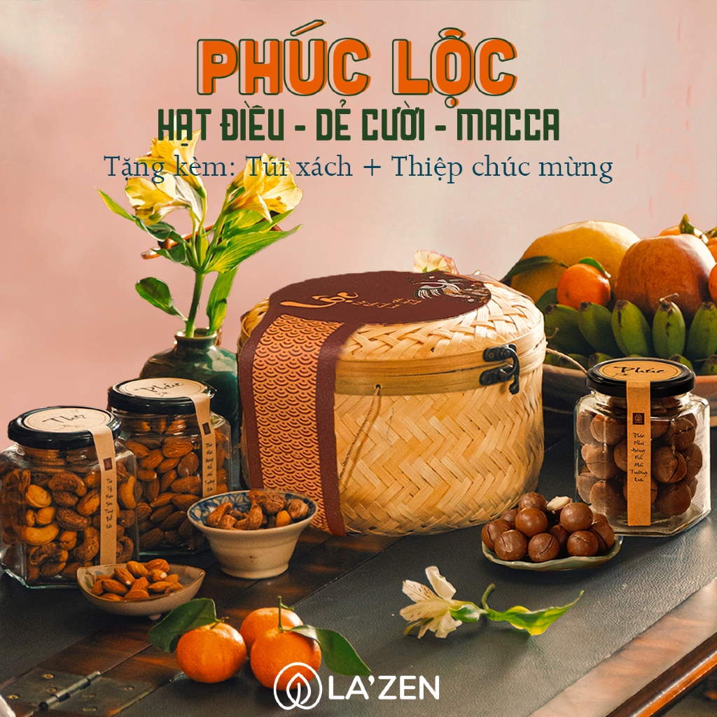 Giỏ quà tặng lưu niệm Mây tre đan tinh tế, hạt dinh dưỡng tốt cho sức khỏe, quà kỷ niệm - La'zen