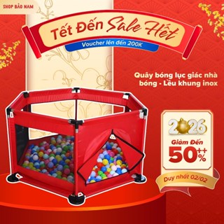Quây bóng lục giác nhà bóng lều chơi bóng của bé khung inox tặng kèm 10 bóng
