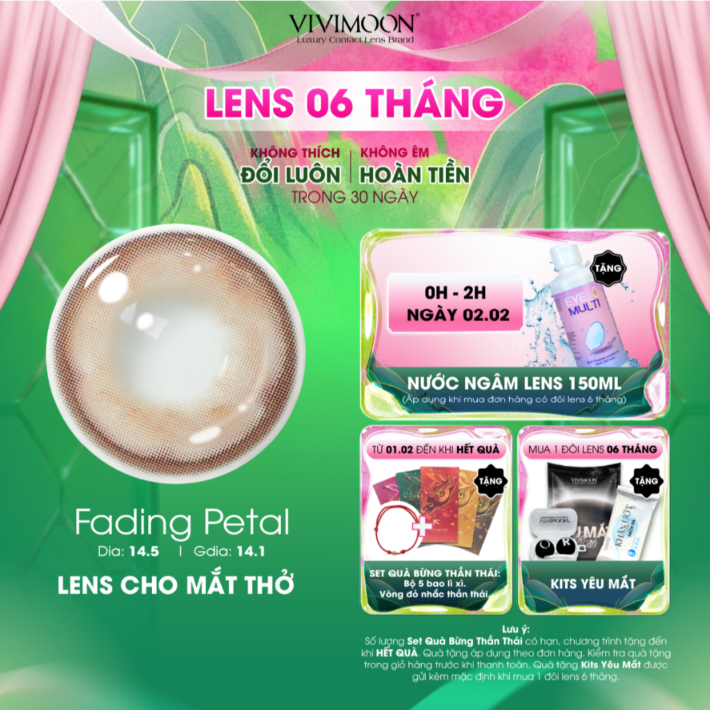 Kính áp tròng VIVIMOON EYECONIC lens cận cho mắt thở màu nâu Fading Petal, giãn tròng to baby 14.5mm