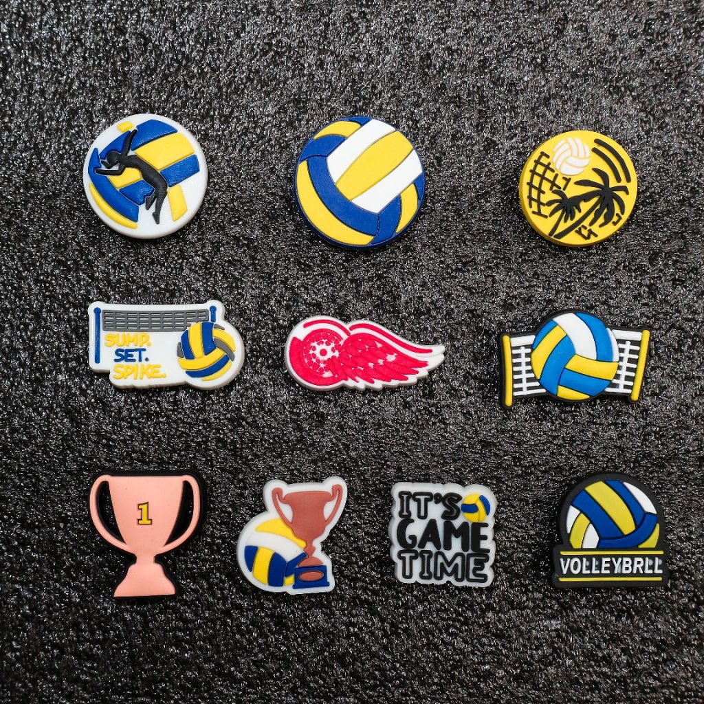 Set charm BÓNG CHUYỀN gắn dép cross, Nút gắn jibbitz sticker dép cross trang trí cham 2D nhựa PVC CR
