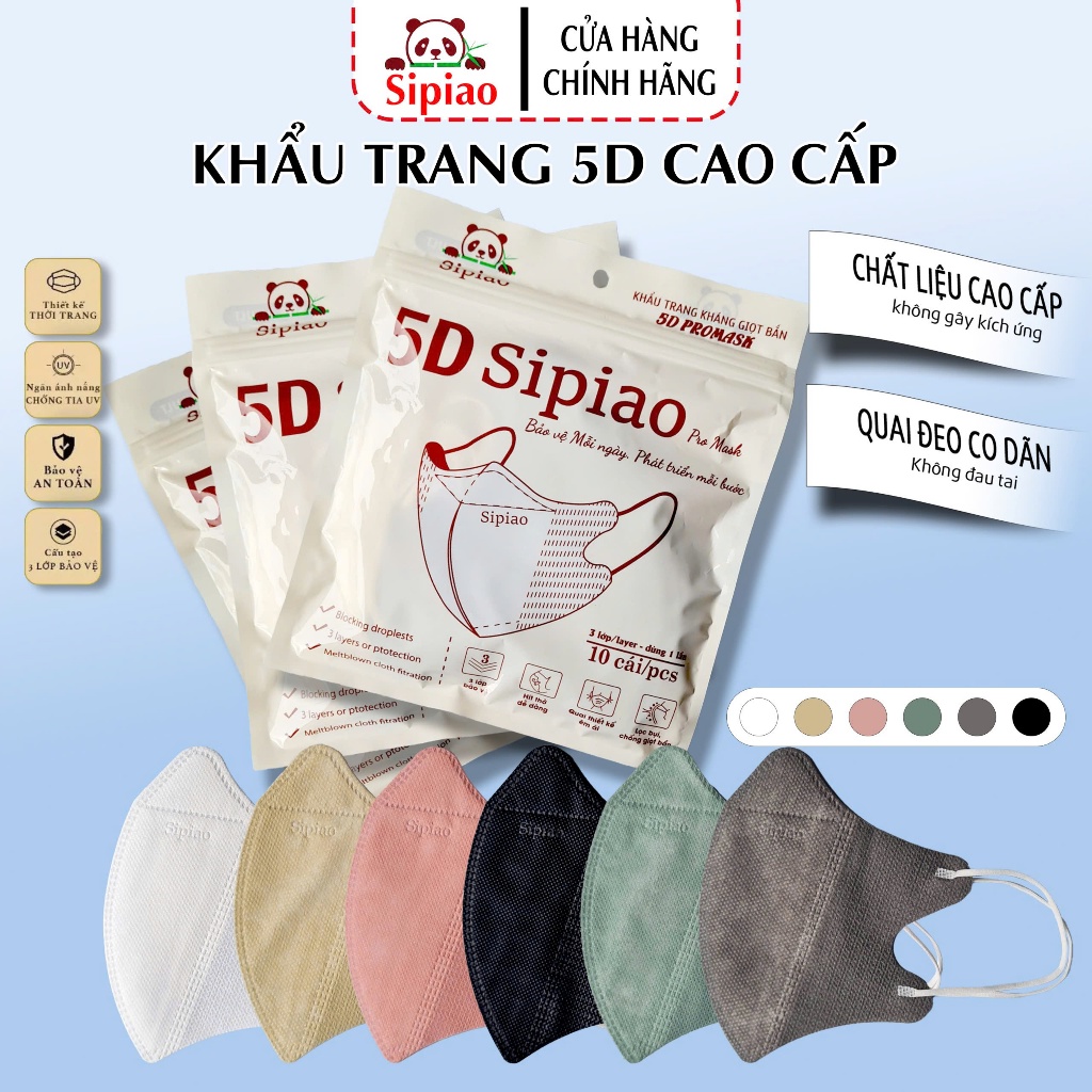 ( Thùng 600 / 400 cái )  Khẩu trang 5D Sipiao 3 lớp Chống bụi mịn , Kháng Khuẩn , Chống tia UV Khẩu 