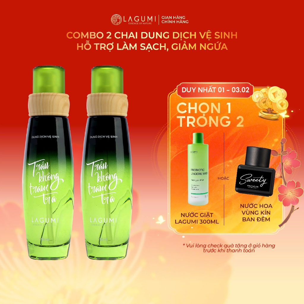 Bộ 2 Dung Dịch Vệ Sinh Phụ Nữ Lagumi Trầu Không Lagumi Giảm Khí Hư, Nấm Ngứa 100ml
