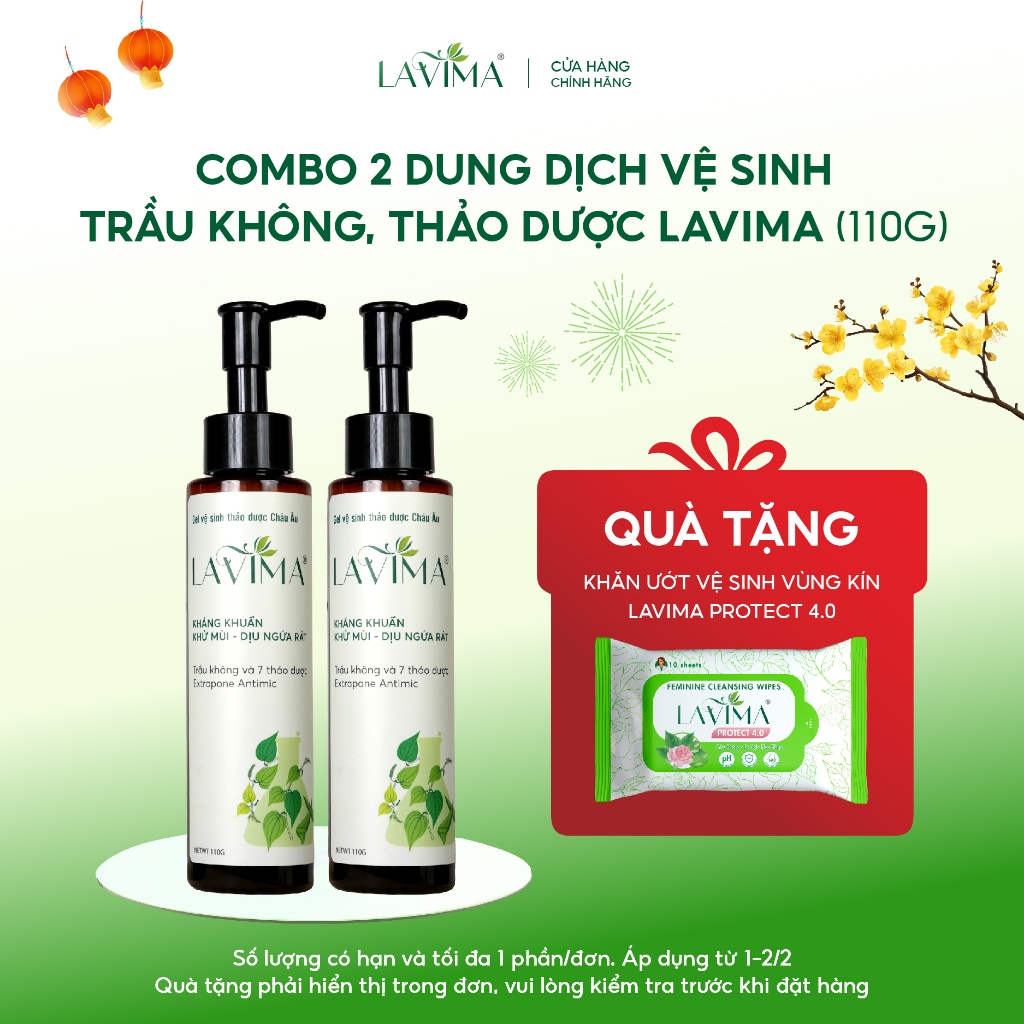 Dung dịch vệ sinh nữ (Gel rửa, ddvs) Lavima - Thảo Dược Trầu Không Giảm Viêm Ngứa, Khử Mùi chai 110g