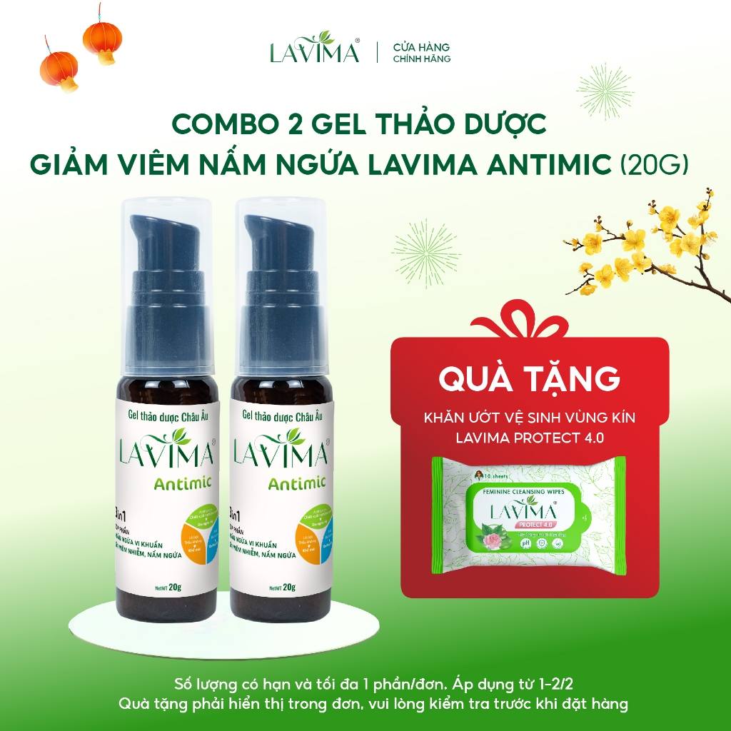 Gel Phụ Khoa Nữ Lavima Antimic - Thảo Dược Giảm Viêm Nấm Ngứa phụ khoa tại chỗ, chai 20g