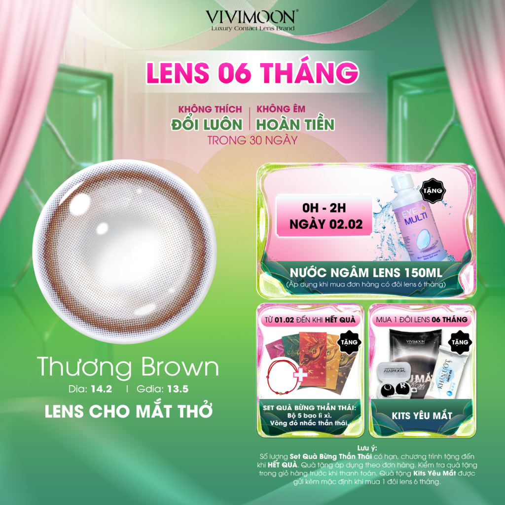 VIVIMOON kính áp tròng màu nâu THƯƠNG BROWN, lens cận cho mắt thở, hạn sử dụng 6 tháng