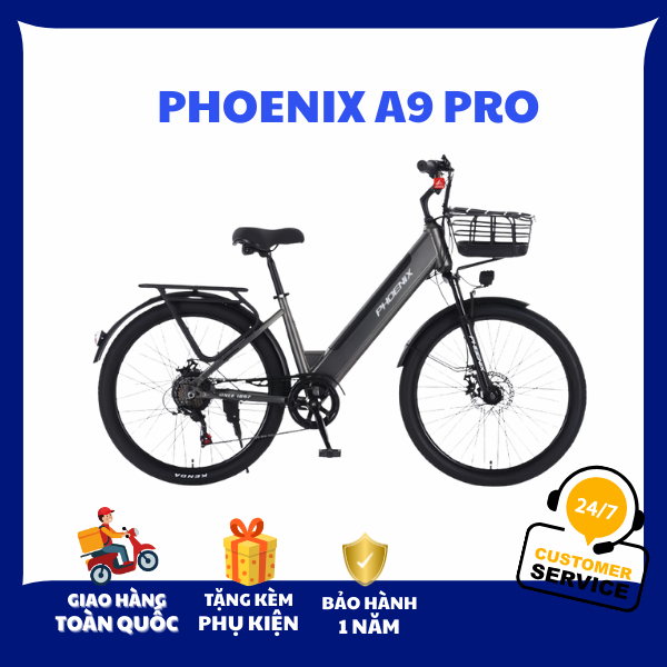 Xe Đạp Trợ Lực Điện Phoenix A9 Pro - Pin Lithium 36V Cao Cấp - Động Cơ 350W Mạnh Mẽ - Giảm Xóc Kép Ê