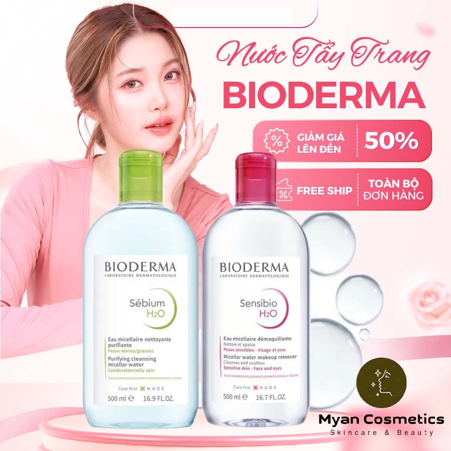 Nước tẩy trang Bioderma công nghệ Micellar cho da dầu & hỗn hợp, da thường & nhạy cảm H2O - 500ml