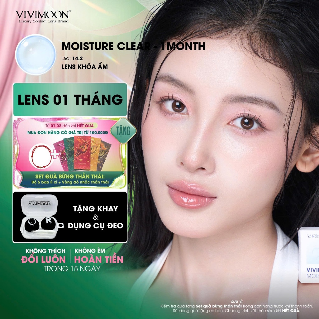 VIVIMOON lens cận 1 tháng khóa ẩm màu trong suốt tự nhiên Moisture Clear