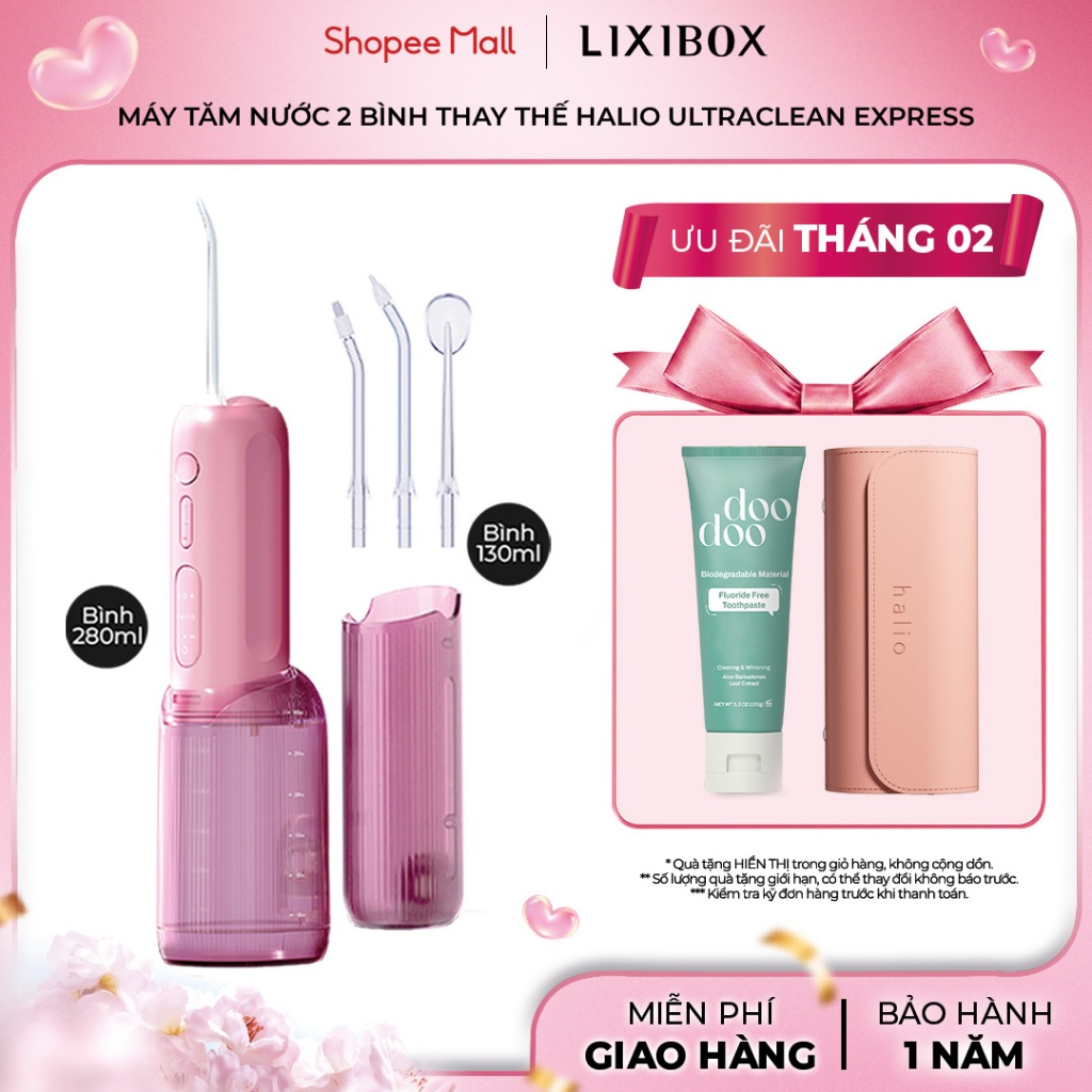 Máy Tăm Nước 2 Bình Thay Thế Halio UltraClean Express Hydro Floss - Kèm Túi Da