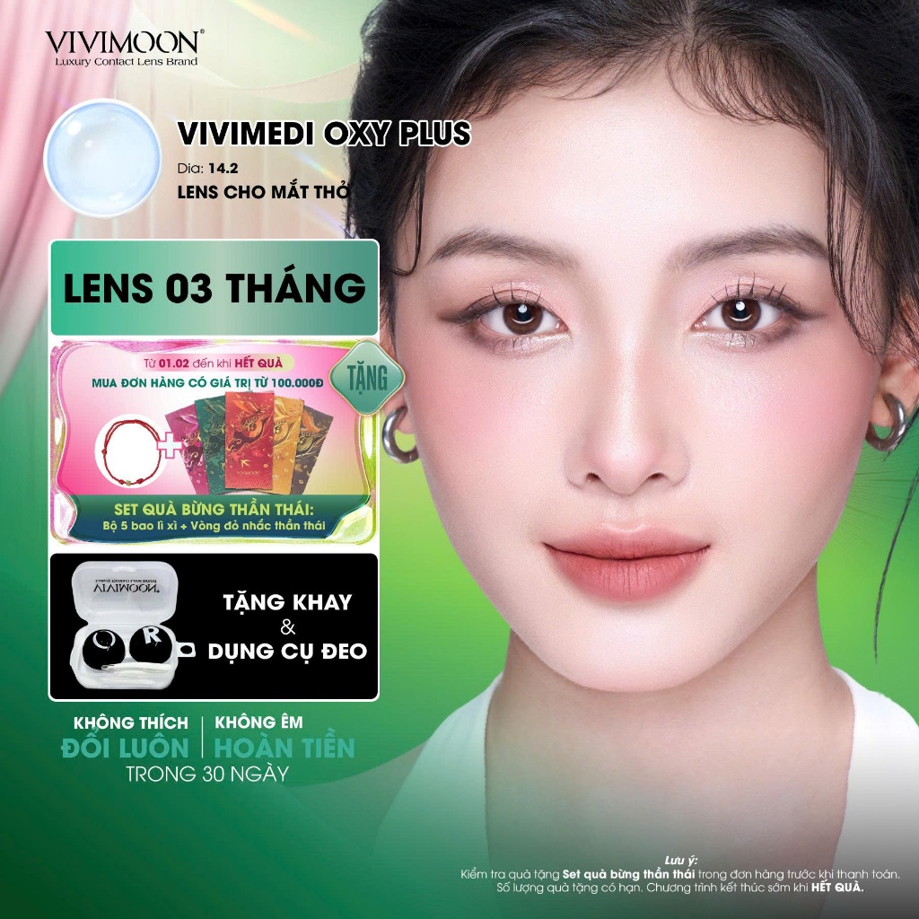 VIVIMOON lens cận trong suốt 3 tháng kính áp tròng cho mắt thở từ 0 - 8 độ giá 1 đôi