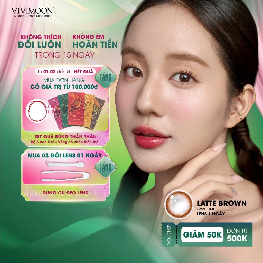 VIVIMOON lens cận 1 ngày VIVIMOON khóa ẩm màu nâu tự nhiên Latte Brown (Giá 01 chiếc/01 bên mắt)