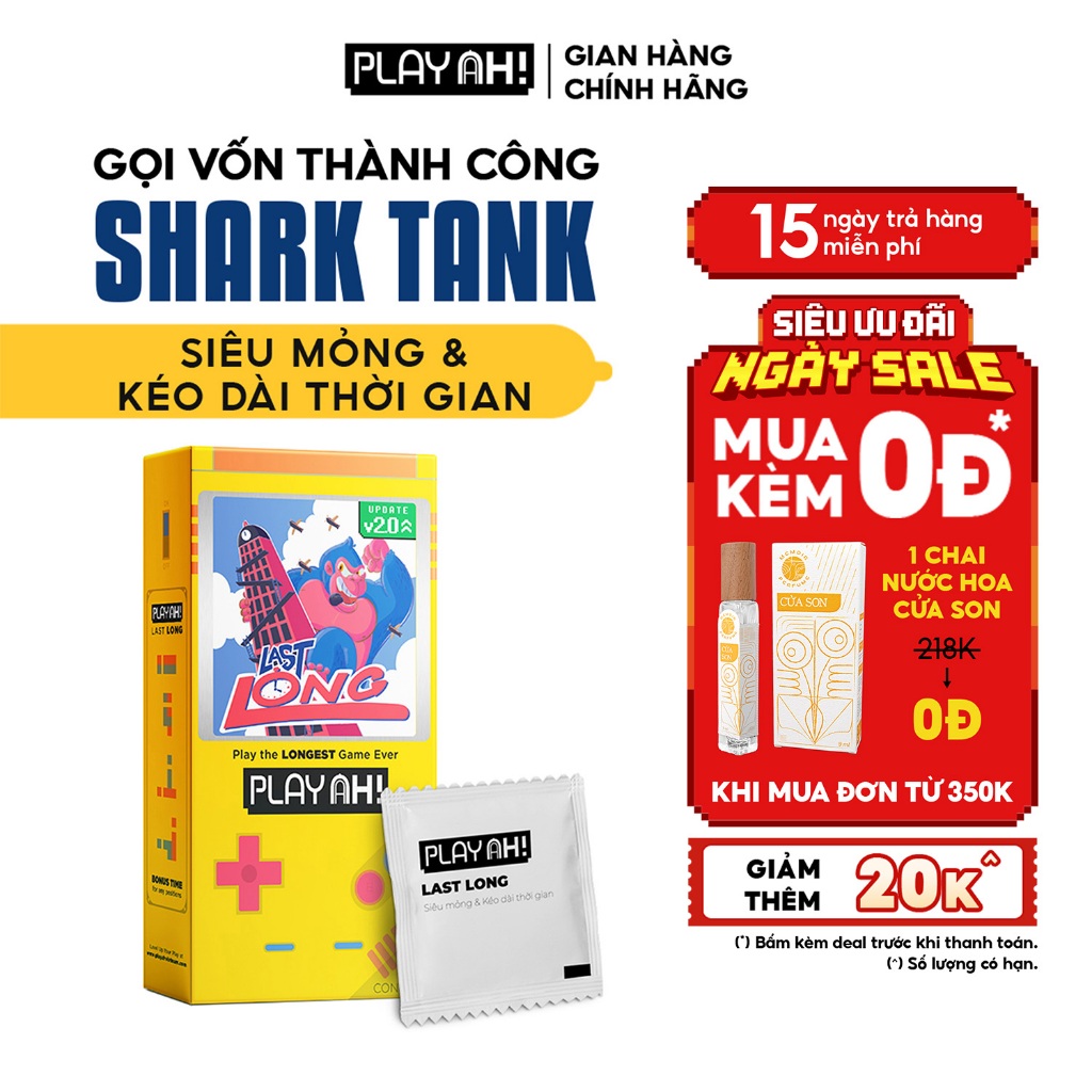 Bao Cao Su PlayAh Last Long Siêu Mỏng Kéo Dài Quan Hệ Thời Gian Hộp 3/Hộp 10 size 52mm