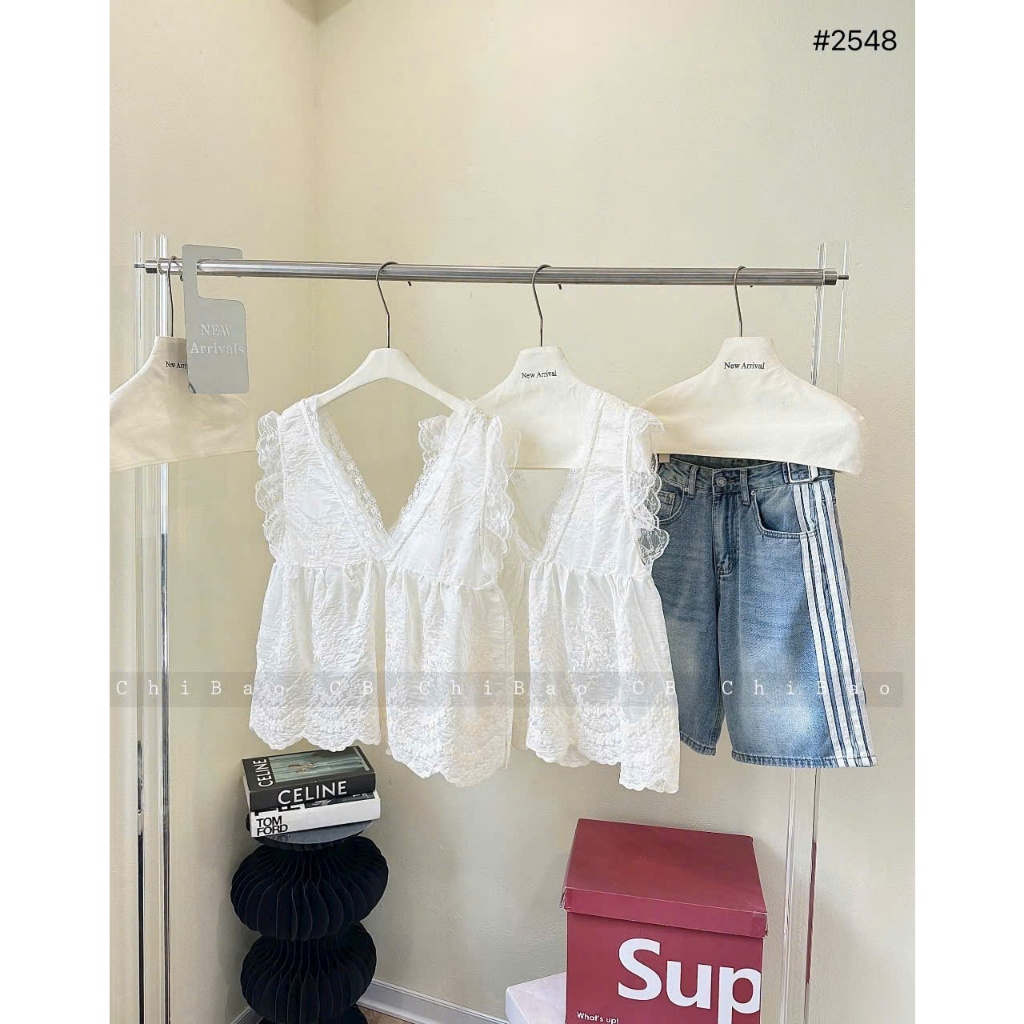 áo cổ V Phối Ren Trắng, Áo Kiểu Tay Cánh Tiên Phong Cách Hàn Quốc | BigBuy360 - bigbuy360.vn