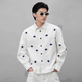 Áo sơ mi denim cotton thêu ngôi sao tay dài Stella La Sol