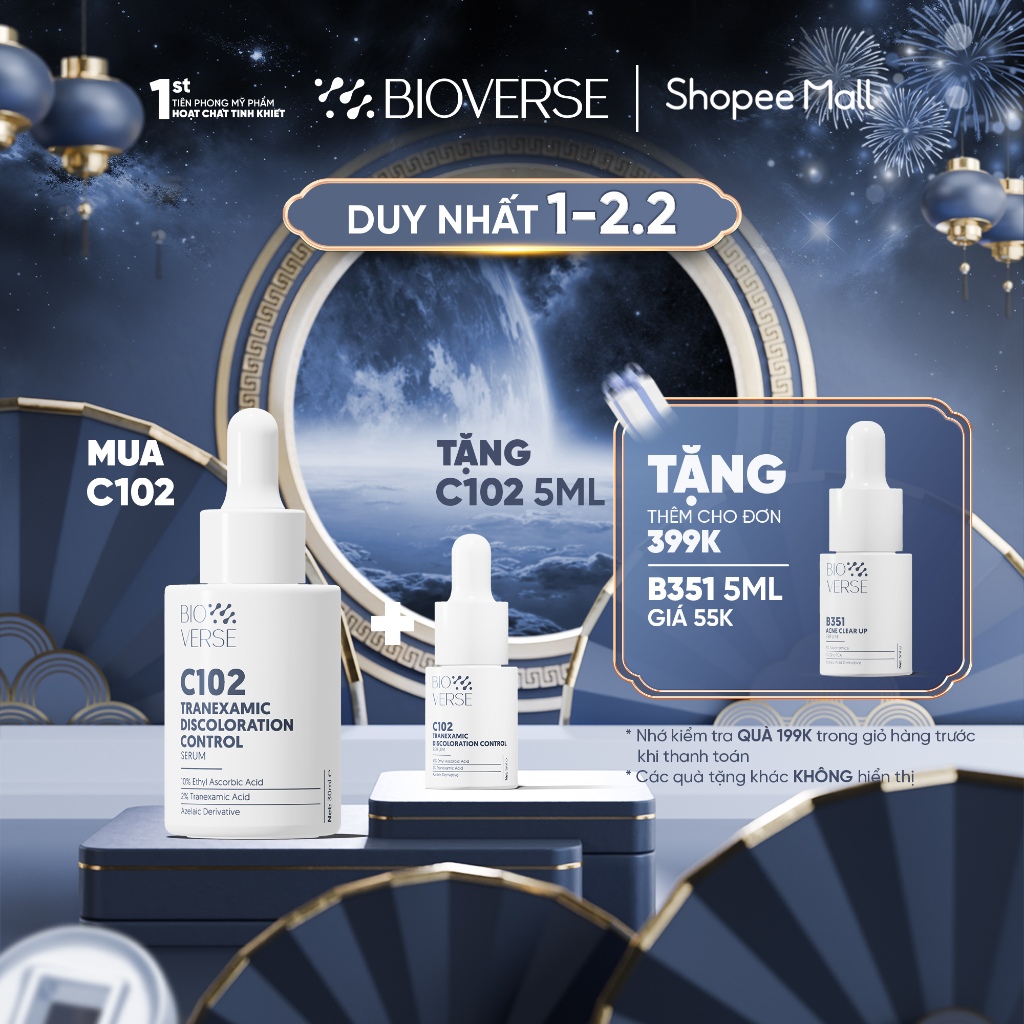 Tinh Chất C102 Mờ Thâm Đỏ & Chống Oxy Hóa Bioverse C102 Tranexamic Discoloration Control Serum 30ml