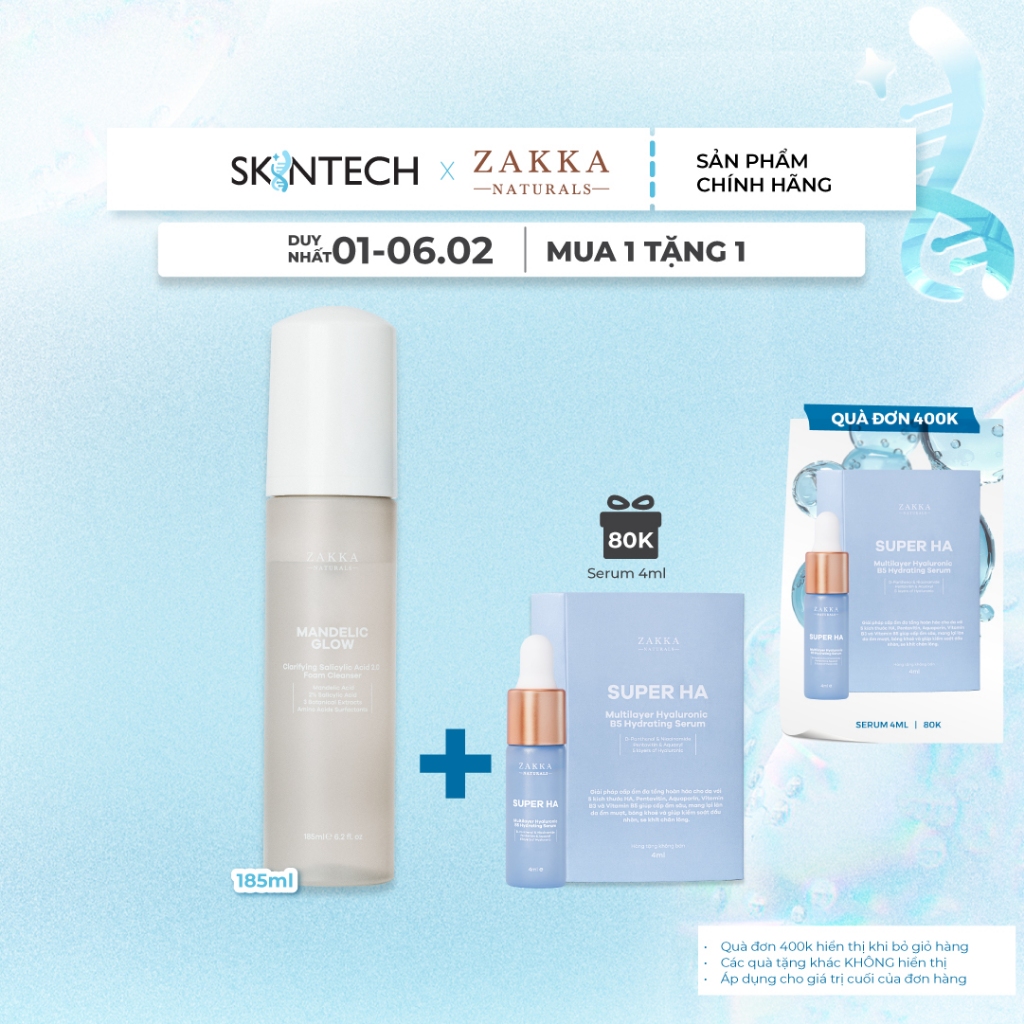 Sữa Rửa Mặt Tạo Bọt Zakka Naturals Mandelic Foam Cleanser 185ml