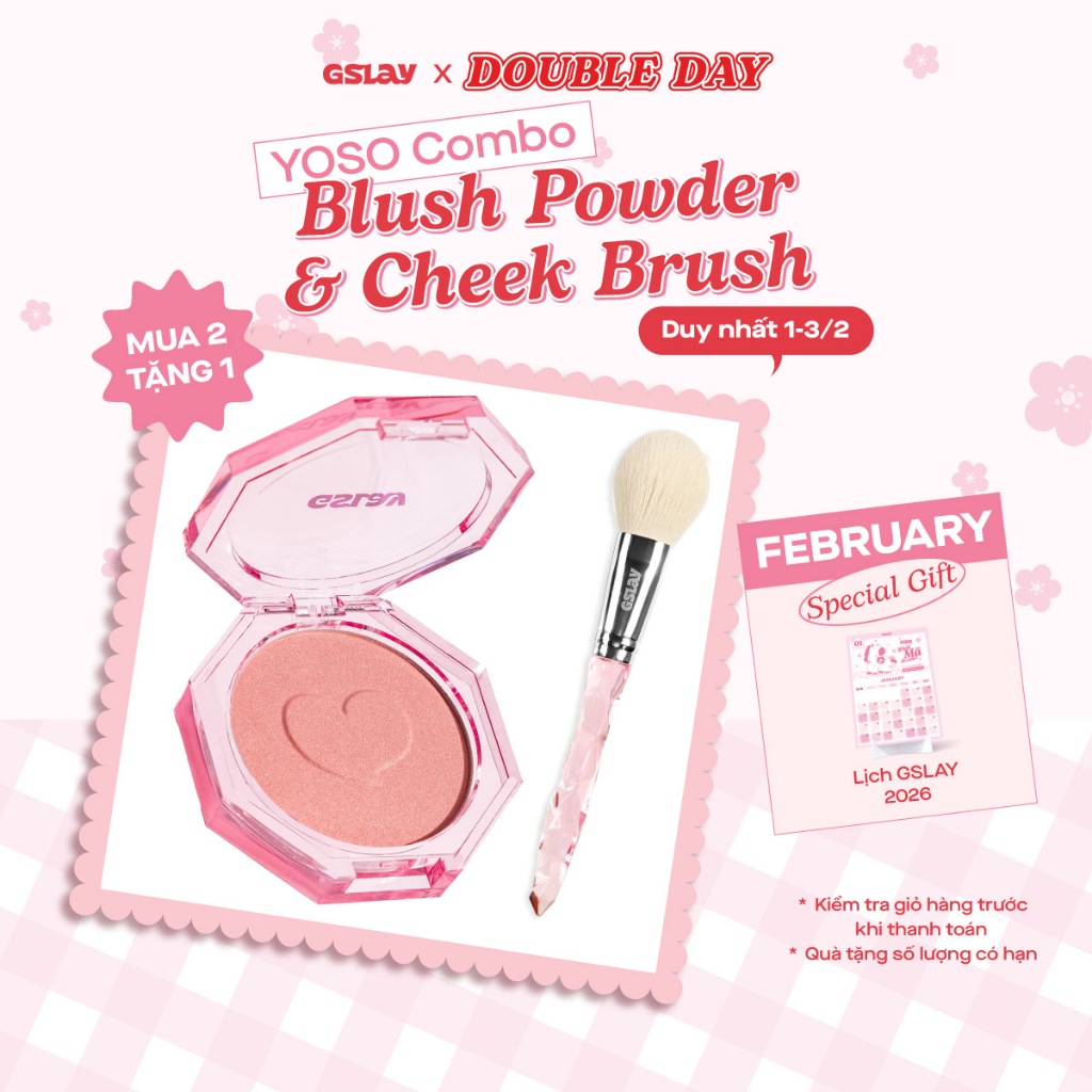 Combo GSLAY YOSO Phấn Má Hồng mịn lì, lên chuẩn màu (5g) và Cọ Má Hồng lông cọ mềm mượt, tán phấn đề