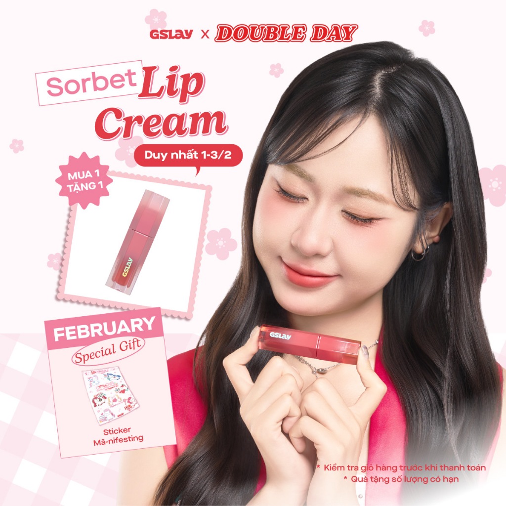 Son kem GSLAY Sorbet Lip Cream mịn lì thuần chay che phủ rãnh môi giữ màu lâu trôi (4gr)