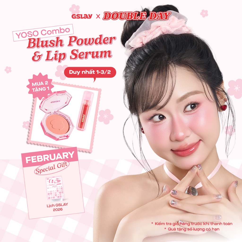 Combo GSLAY YOSO Son dưỡng bóng có màu thuần chay (1ml) & Phấn má hồng mịn lì lên chuẩn màu (5g)