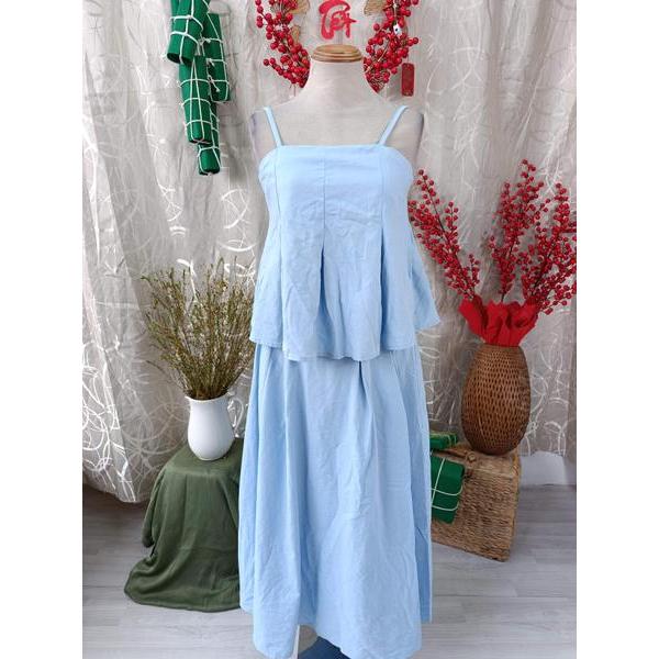 MOULIÉ thanh lý - Set đồ xanh áo hai dây, chân váy dài bymo - SIZE M