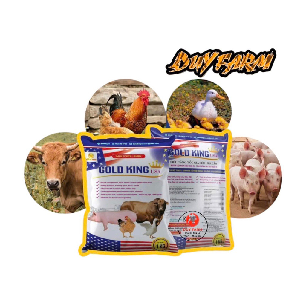 [MIỄN SHIP] GOLDKING Usa Siêu Vỗ béo Cho Vật Nuôi Gà Heo gói 1Kg . Siêu Tăng Trọng Gold King USA